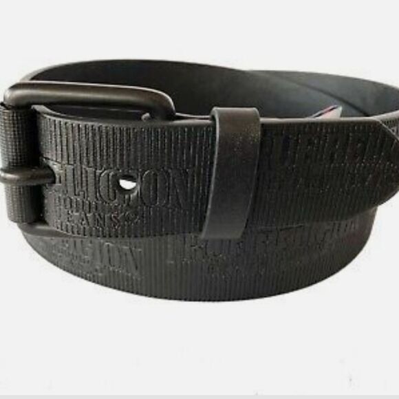 True Religion Van Textured Logo Repeat Roller Buckle Belt Size 36 - 38 - Picture 2 of 7